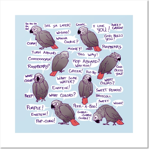 African Grey Parrot Einstein Funny Quotes Wall Art by Einstein Parrot